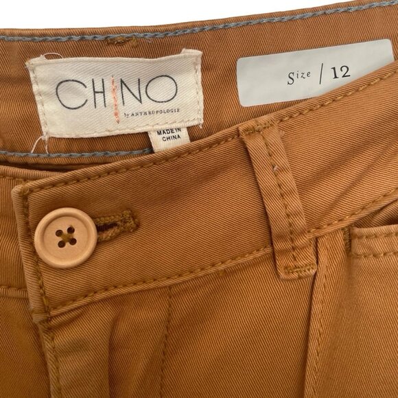 Anthropologie Chino Wide-Leg Crop Pants • Camel Brown • Size 12 - Picture 2 of 6